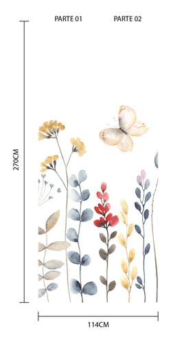 Imagem 2 de 3 de Papel De Parede Painel Floral Aquarela 2 Rolos - 3m²