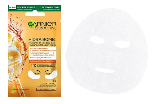 Imagen 5 de 7 de Mascarilla Tela Ojos Hidra Bomb Garnier, 1 Pza