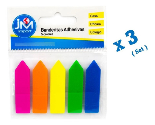 Nota Adhesiva Banderitas 5 Colores - Pack 3 Set 