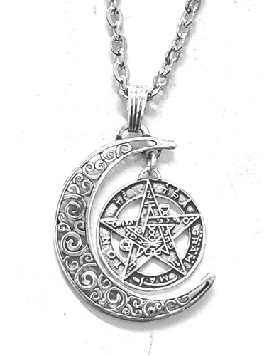 Dije Tetragramaton En Luna Wicca Creciente En Plata Art 1349