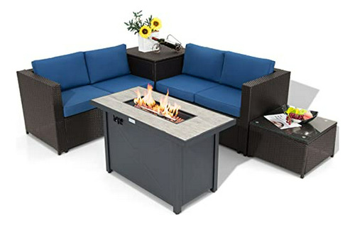 Conjunto Muebles Patio 5 Pzs. Con Mesa Fuego Propano 42'', R