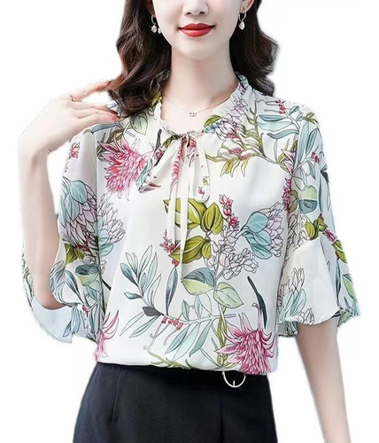 Moda Casual Mujer Siete Manga Top Chiffon Camisa Commuter