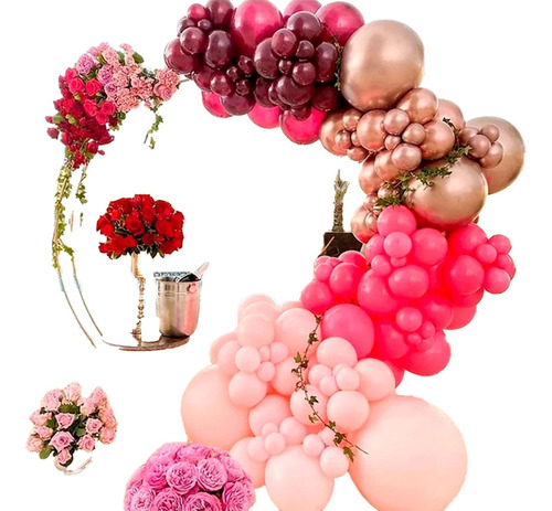 Arco Globos Boda Fucsia Rosa Vino Tinto Hawaiano Flamingo