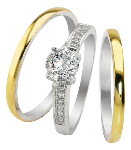 Alianzas 2mm Plata Y Oro Con Cintillo Compromiso Casamiento