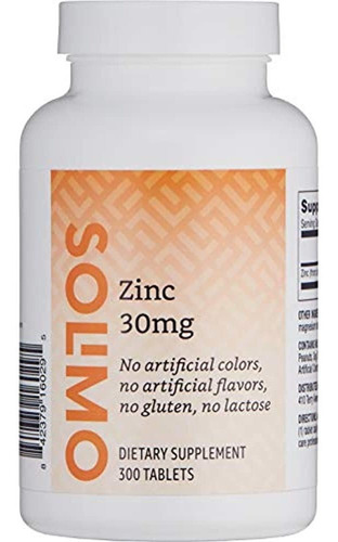 Marca Amazon: Solimo Zinc 30 Mg, 300 Tabletas, Suministro Pa