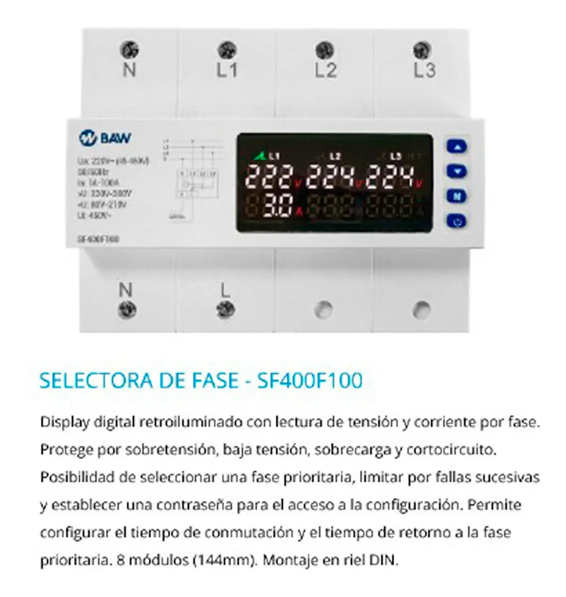 Selector Automatico Fase 100a Baw Display Digital