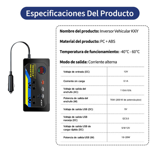 Inversor Corriente Auto 200w Portátil 12v A 110v Convertidor