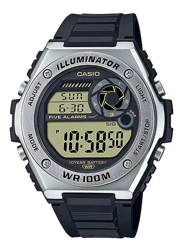Reloj digital negro Casio MWD-100H-9avdf para hombre, bisel, color plateado, color de fondo positivo, LCD