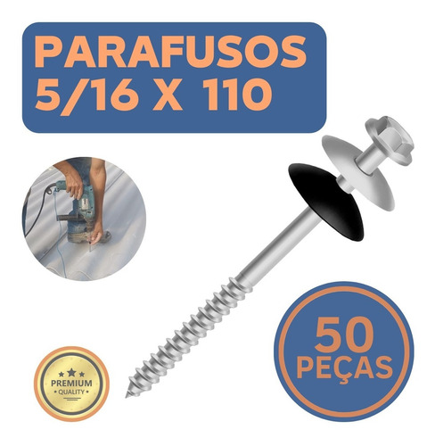 50 Parafusos Para Telha Fibrocimento Sextavado 5/16x110mm