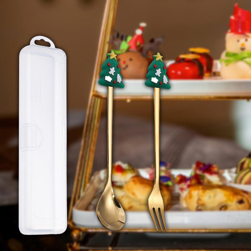 2 Cubiertos Navideños Con Caja, Juego De Cucharas