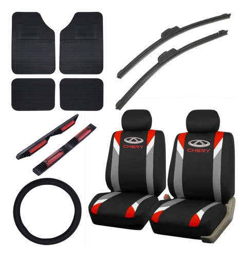 Cubreasiento Tela Rojo Chery + Juego Alfombras + Regalos 