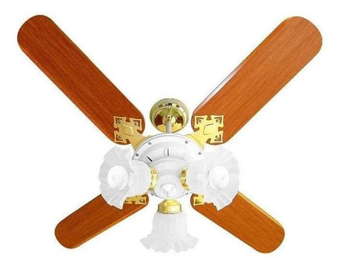 Ventilador De Teto New Zeta Branco Com 4 Pás Mogno Mdf 220v