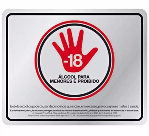 05 Placa 20x25 Proibido Alcool Menor De 18 Anos 21478