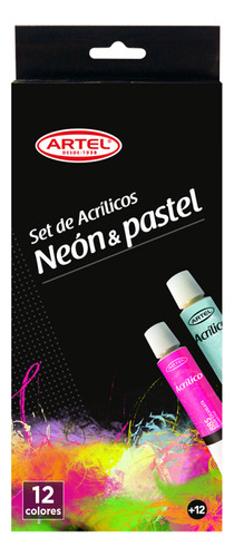 Set 12 Pinturas Acrílicas Colores Neón Y Pastel 12 Ml -artel Color Agua