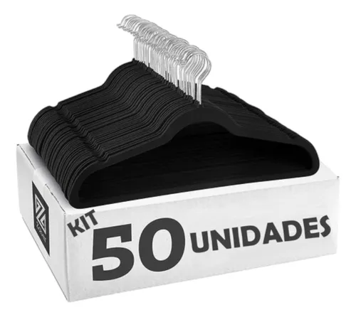 50 Cabides Pretos Antideslizante Reforçado Atacado
