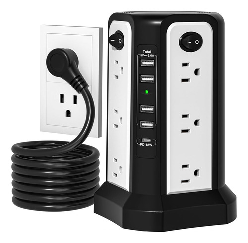 Regleta De Alimentación Con Usb C Y 4 Puertos Usb A, 12 Toma