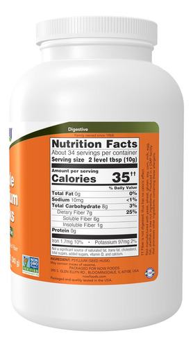 Cáscara De Psyllium En Polvo Now 340 G