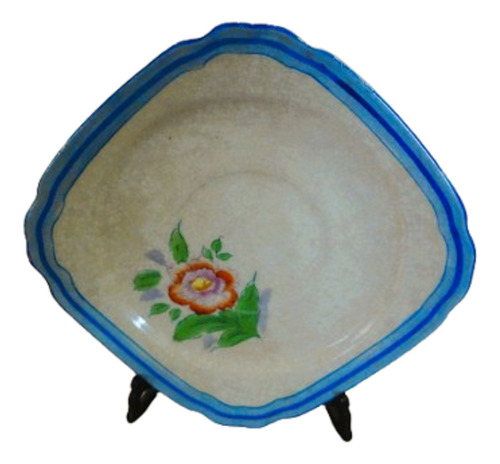 Antiguo Plato Decorativo 14x14cm Con Soporte Para Mesa Blanco Flor (Usado)