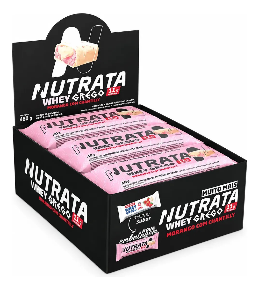 Barra Whey Grego 40g Display com 12 unidades com Chantilly Nutrata