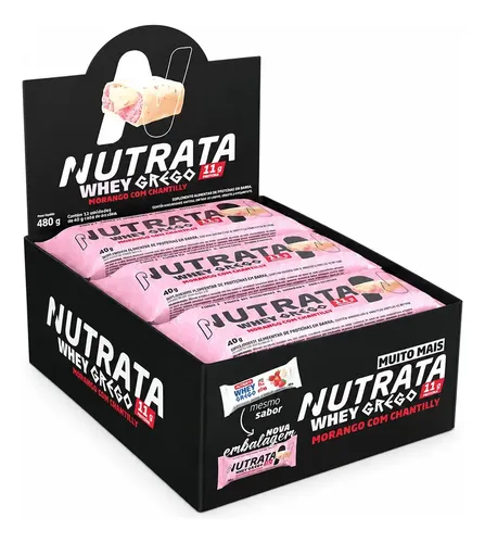 Barra Whey Grego Nutrata Morango com Chantilly 40g com 12 Unidades