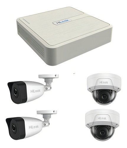 Hilook Kit Ip 2 Megapixel Con Nvr De 4 Canales Con 4 Puertos Poe + 2 Cámaras Ip Bala Para Exterior + 2 Cámaras Ip Domo Para Exterior Con Protección Ip67 Modelo Kip2mp/2b2d