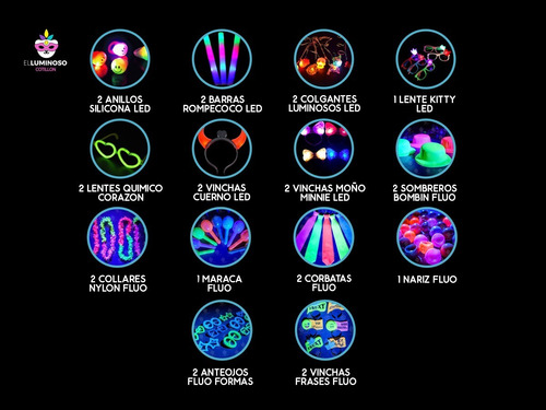 Promo Cotillon Luminoso Y Fluo 25 Personas Increible!