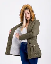 Comprar Camperas Parkas Mujer Abrigada Invierno Piel Corderito Gabardina Forrada Larga Negro Militar Talles