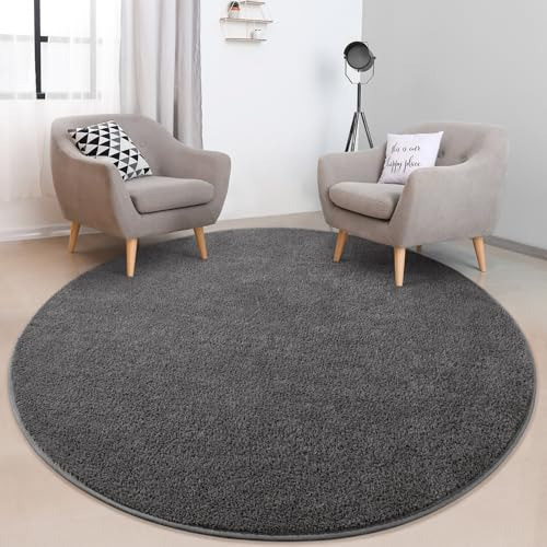 Alfombra Redonda Gris Oscuro 4x4 M Suave Y Cómoda