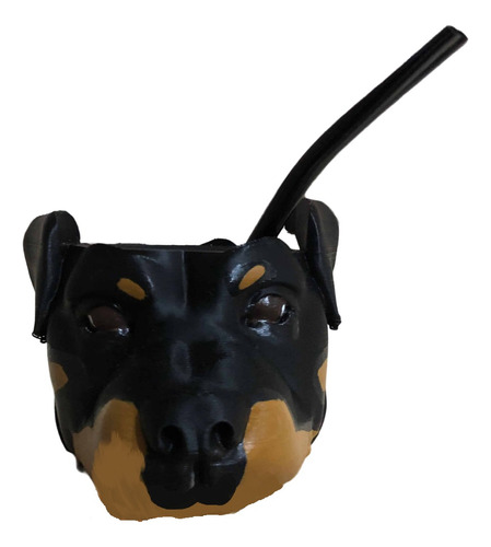 Mate 3d Rottweiler Incluye Bombilla Pintado A Mano Perro