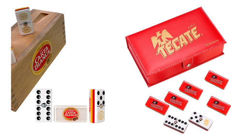 Domino Tecate + Domino Carta Blanca Encapsulado Caja Madera