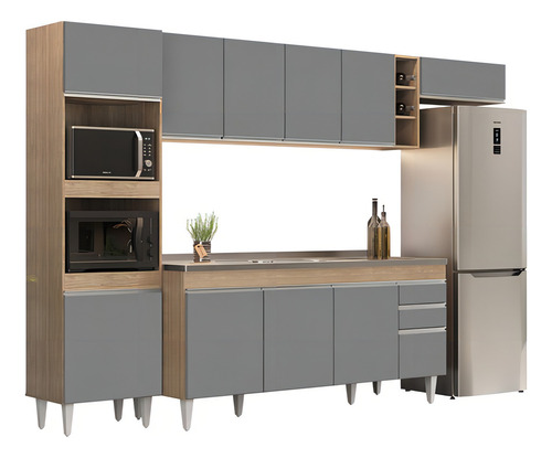Lumil Móveis Cp18 Armário de Cozinha Modulada 5 Pç Armário/Balcão com Pia Marrom/cinza