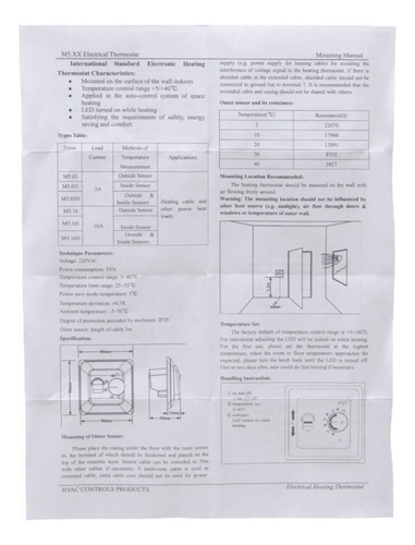Mecanico Sensor-piso 5-40Âșc 230vac 16a 3500w Termostato Ip20