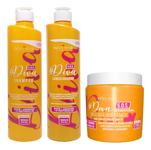 Kit Sos Diva Tróia Hair 3 Passos 500ml Cada