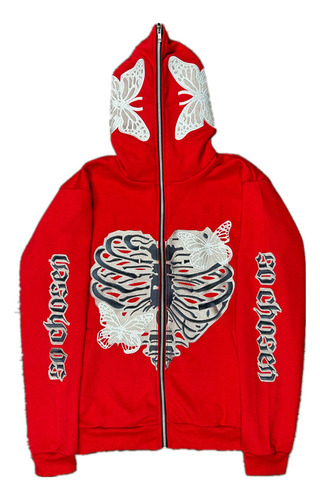 Butterfly Face Zip To Head Hooded Sweat Y2k