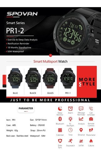 Imagen 7 de 9 de Reloj Táctico Inteligente Spovan Digital Caballero Deportivo
