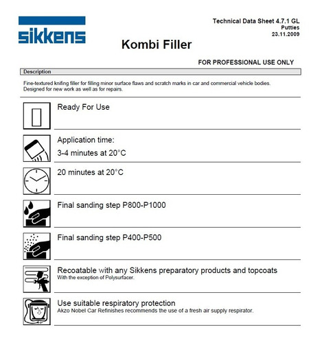 Masilla Rapida Putty Kombifiller - 0,200kg Sikkens 1k X 12 U