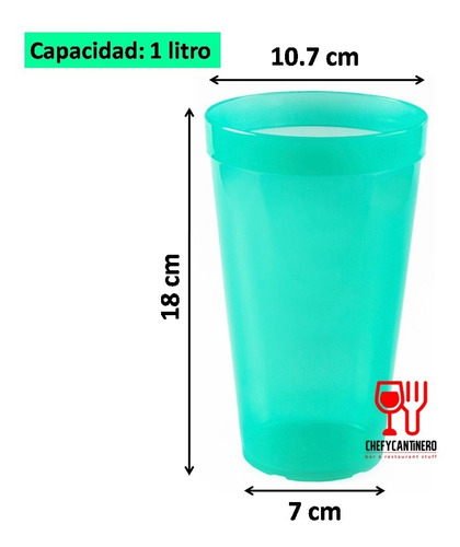 Vasos 1 Litro / 33.8oz De Plastico Polipropileno Colores 5pz