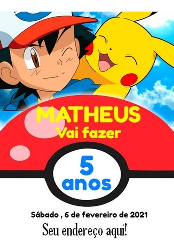 Imagem 4 de 6 de Convite Digital De Aniversário - Anime Pokémon Go Pikachu