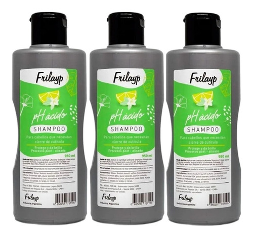 Kit Shampoo Ph Extra Acido Frilayp Post Alisado 950ml X 3