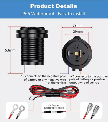 Kit Enchufe Toma 12v 24v Auto Bus Camión Embarcación Con Luz