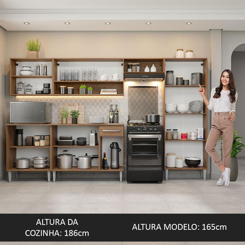 Cocina Integral 293cm Marrón/negro Emilly Madesa 01