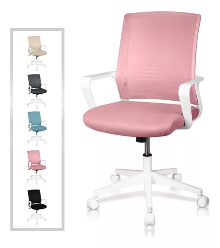 Silla de oficina giratoria de cuero sintético rosa - referencia Mqm-289361