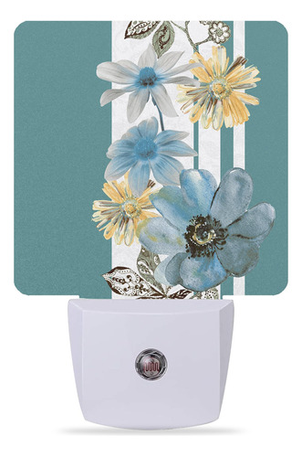 Luz Nocturna Flor Vintage Raya Azul Blanca Enchufabl Pared