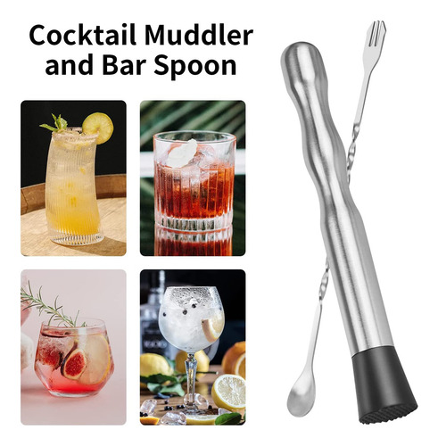 Cuchara De Bar Muddler Para Cócteles, 2 Unidades, 9 Pulgadas