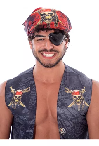 Fantasia Pirata Masculino Adulto Caribe Com Bandana 36 ao 50 (P 36-38)