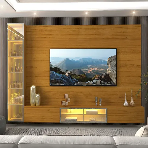 Estante Home Tv Até 85 Polegadas Cristaleira Luminare Gelius Cor Naturale