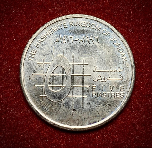 Moneda 5 Qirsh / Piastras Jordania 1992 Km 54