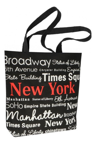 Bolso Tote New York City Lona Negra 100% Algodon Tote Rojo N