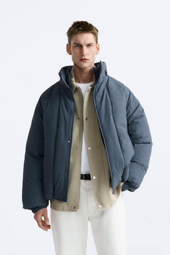 Campera De Hombre Abrigada Acolchada Tecn Zara Original Azul