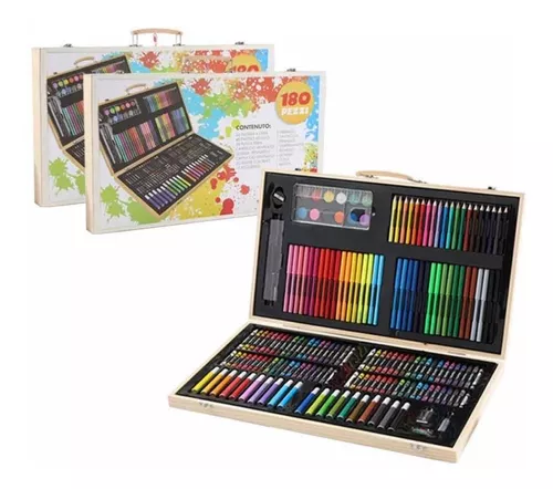 Set Kit Juego Arte Colores Infantil - 180 Pcs Estuche Madera